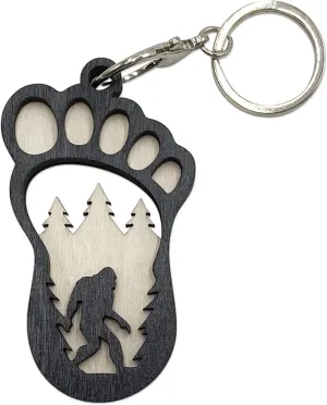 AWISBI Bigfoot Keychain Unique Wooden Keyring Accessory for Men's Accessories and Bigfoot Gifts,Black