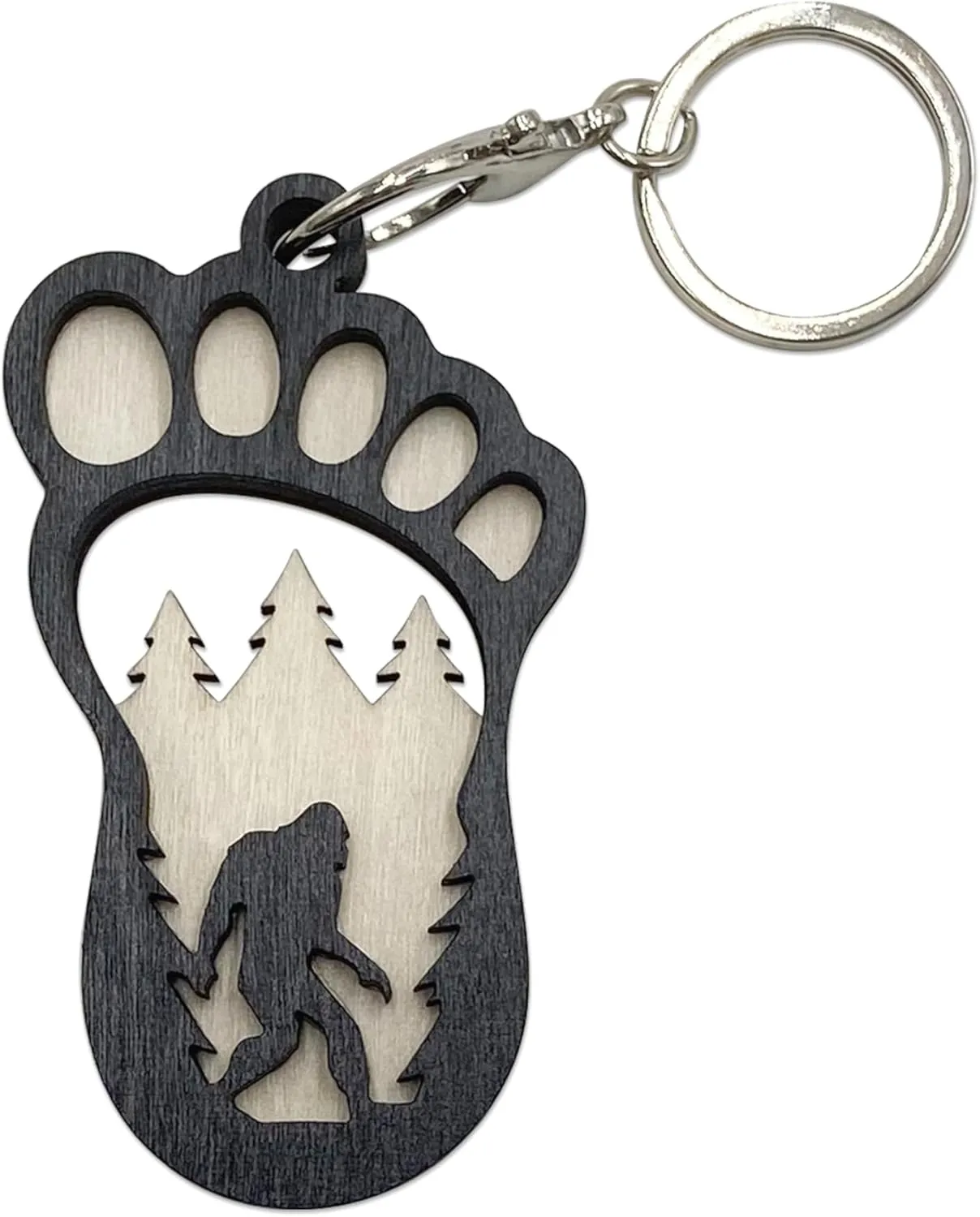 AWISBI Bigfoot Keychain Unique Wooden Keyring Accessory for Men's Accessories and Bigfoot Gifts,Black