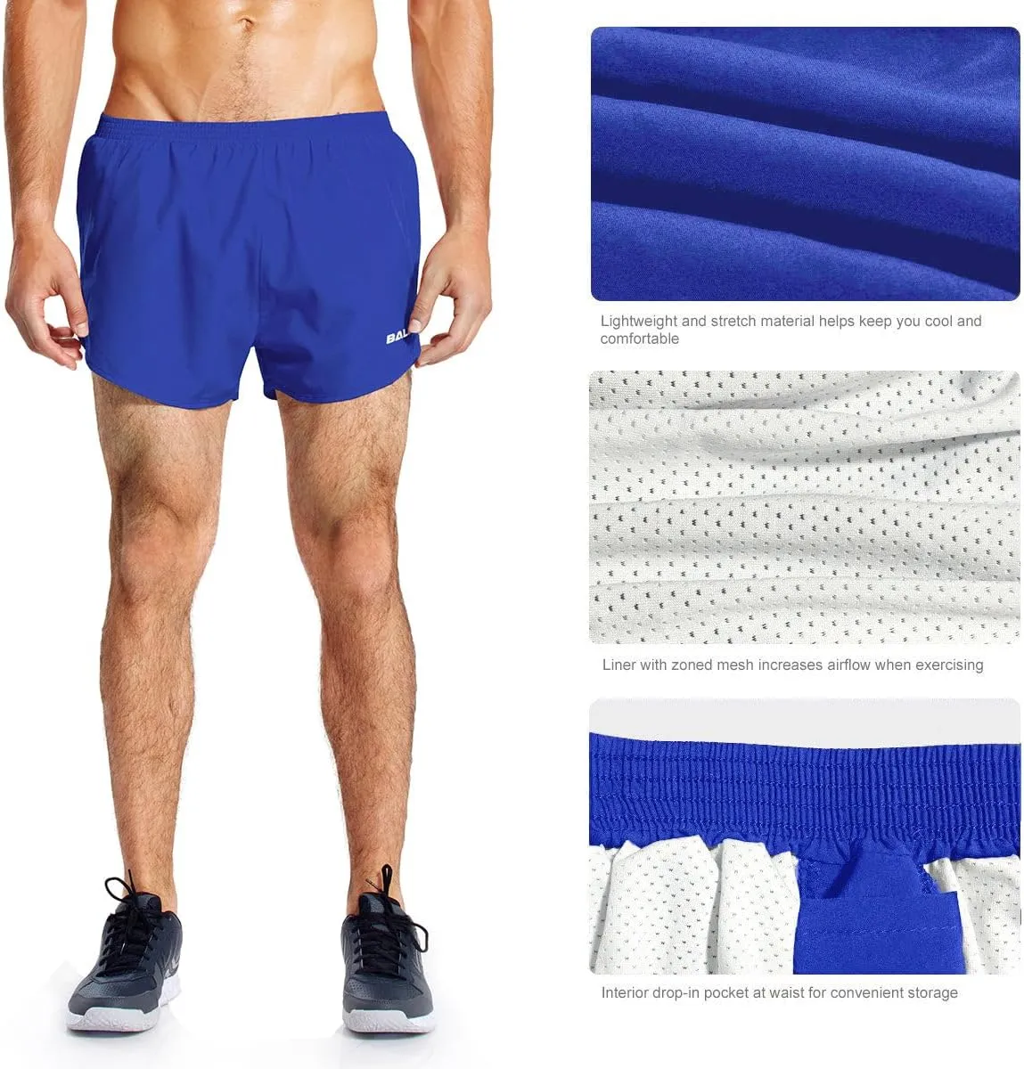 baleaf Men's 3 Running Shorts Gym Quick Dry Athletic Workout Pocket Lightweight Brief