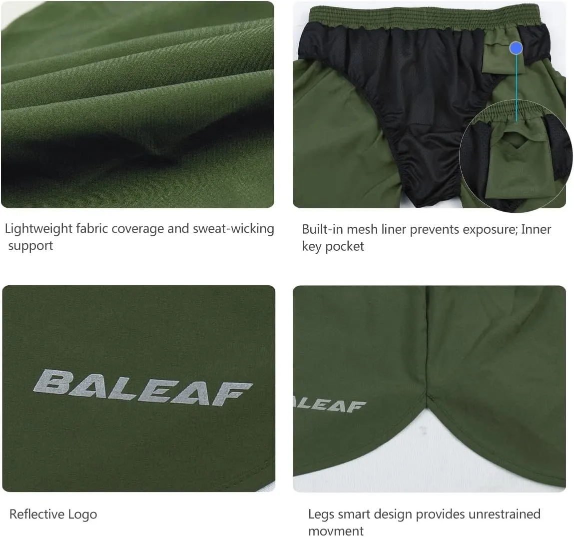 baleaf Men's 3 Running Shorts Gym Quick Dry Athletic Workout Pocket Lightweight Brief