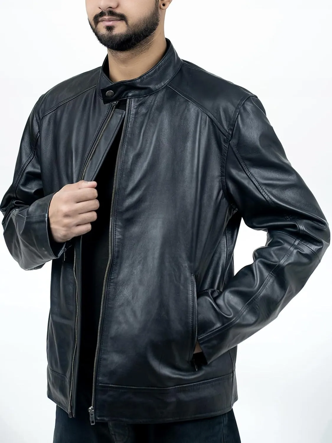BANALISH Mens Black Leather Jacket - Real Lambskin Black Leather Jacket For Mens