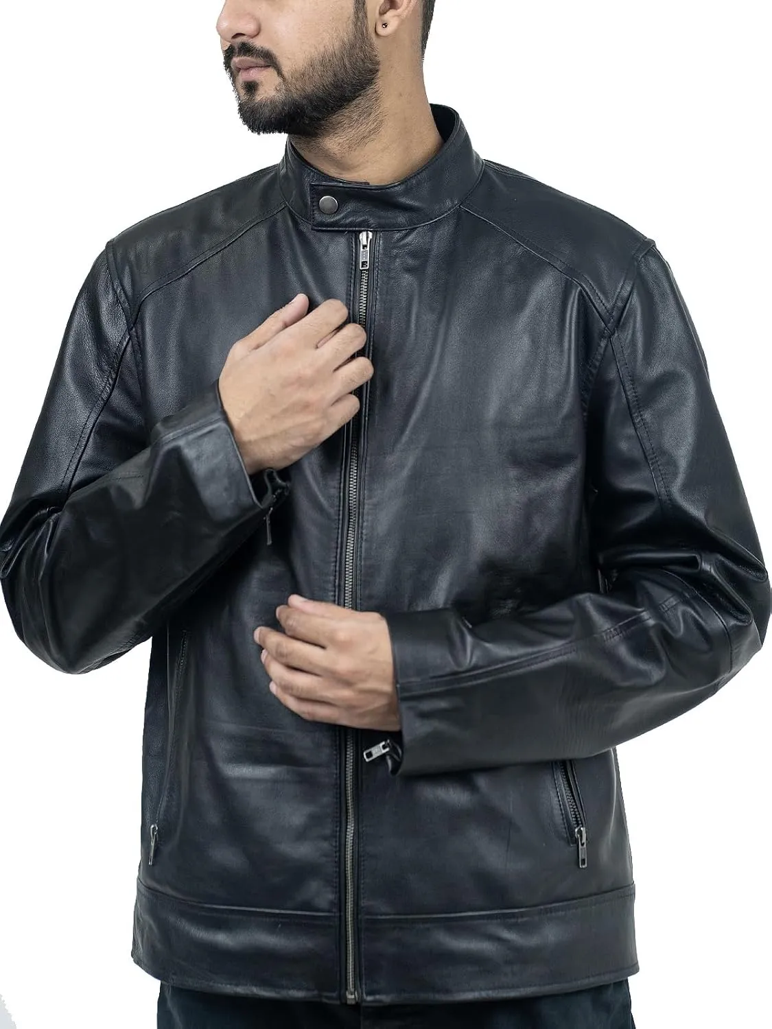 BANALISH Mens Black Leather Jacket - Real Lambskin Black Leather Jacket For Mens