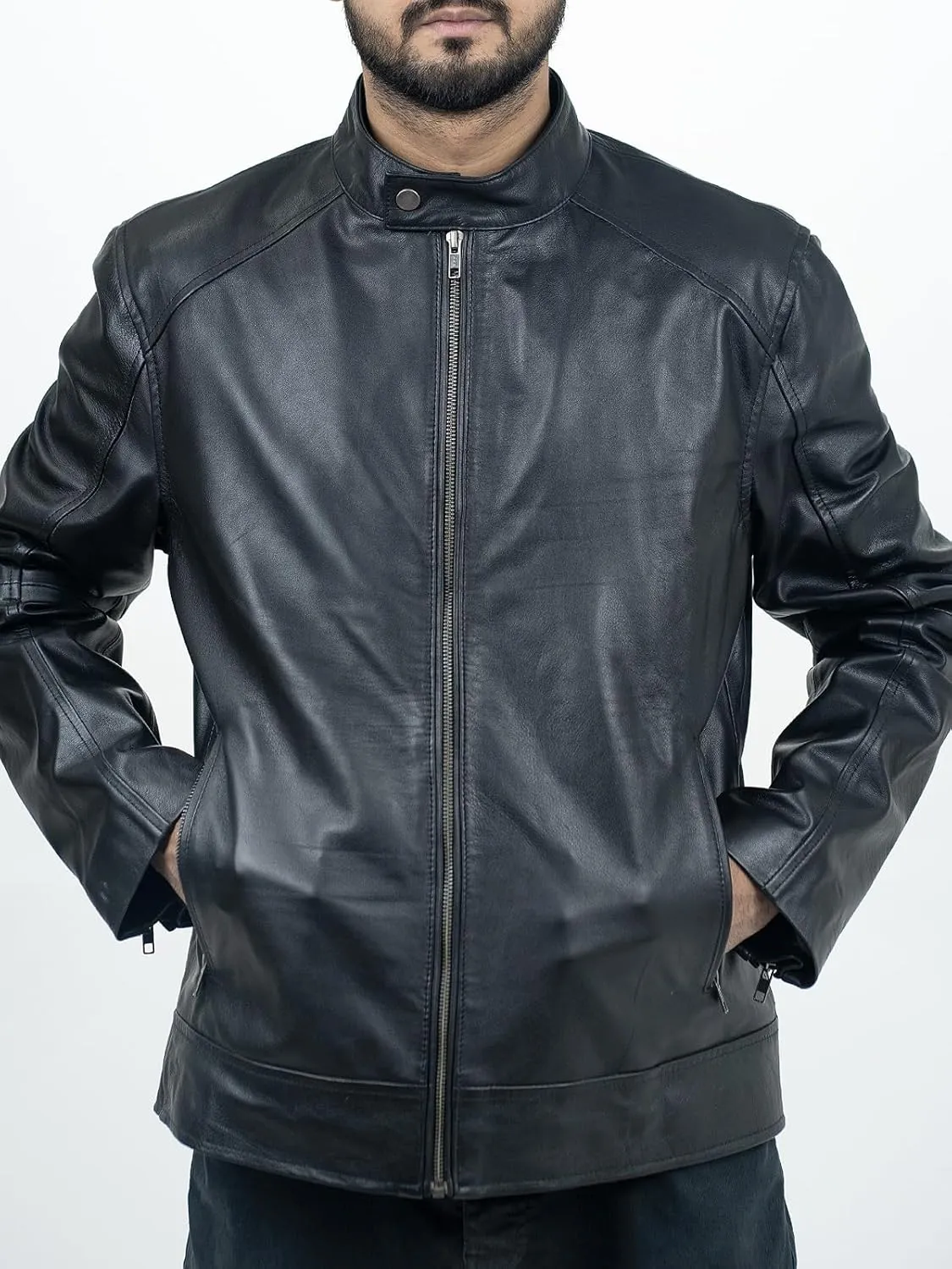 BANALISH Mens Black Leather Jacket - Real Lambskin Black Leather Jacket For Mens