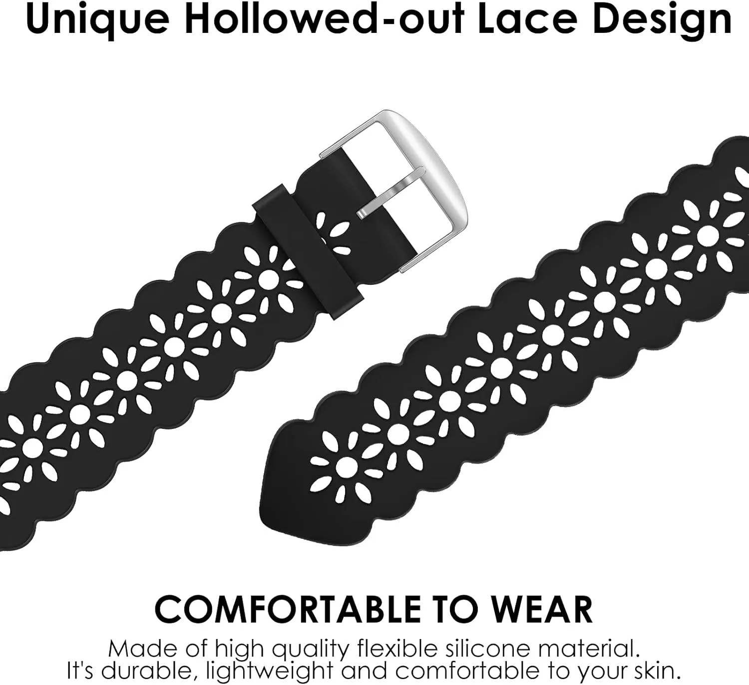 Bandiction 4 Pack Lace Silicone Bands Compatible with Apple Watch Band 38mm 40mm 41mm 42mm 44mm 45mm 46mm 49mm, Women Slim Thin Hollow-out Wristband for iWatch Series 10 9 Ultra 8 SE 7 6 5 4 3 2 1