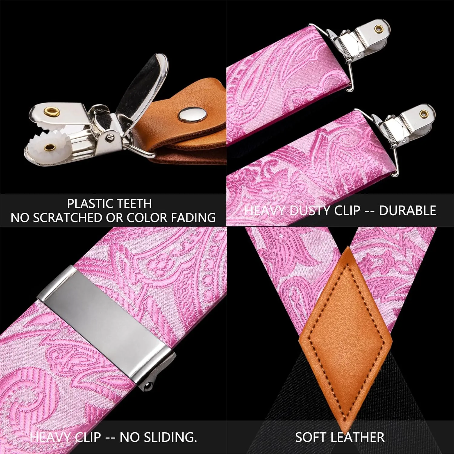 Barry.Wang Paisley Men Suspenders Set X Type Necktie Armband Tie Clip Formal Gatsby Costume Wedding Party Prom