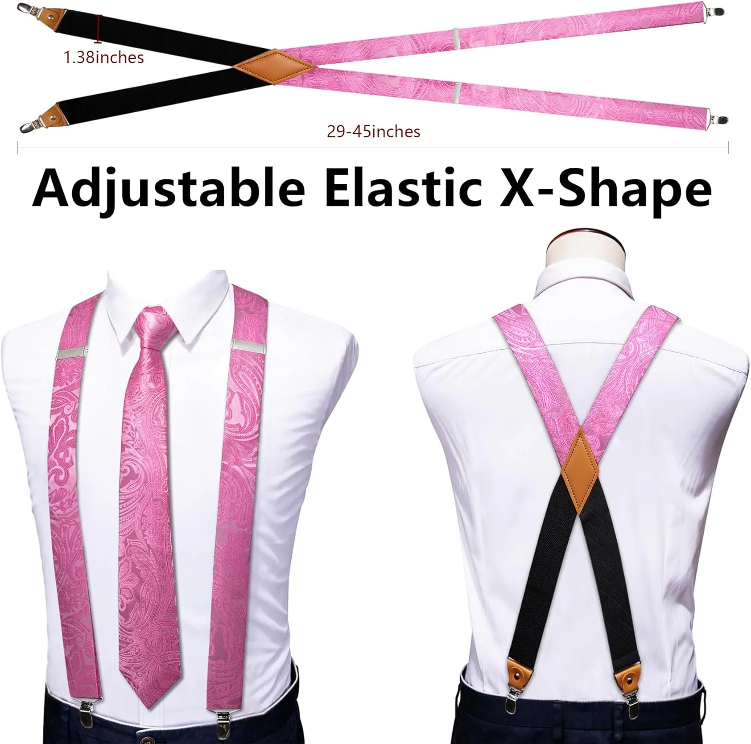 Barry.Wang Paisley Men Suspenders Set X Type Necktie Armband Tie Clip Formal Gatsby Costume Wedding Party Prom