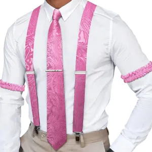 Barry.Wang Paisley Men Suspenders Set X Type Necktie Armband Tie Clip Formal Gatsby Costume Wedding Party Prom