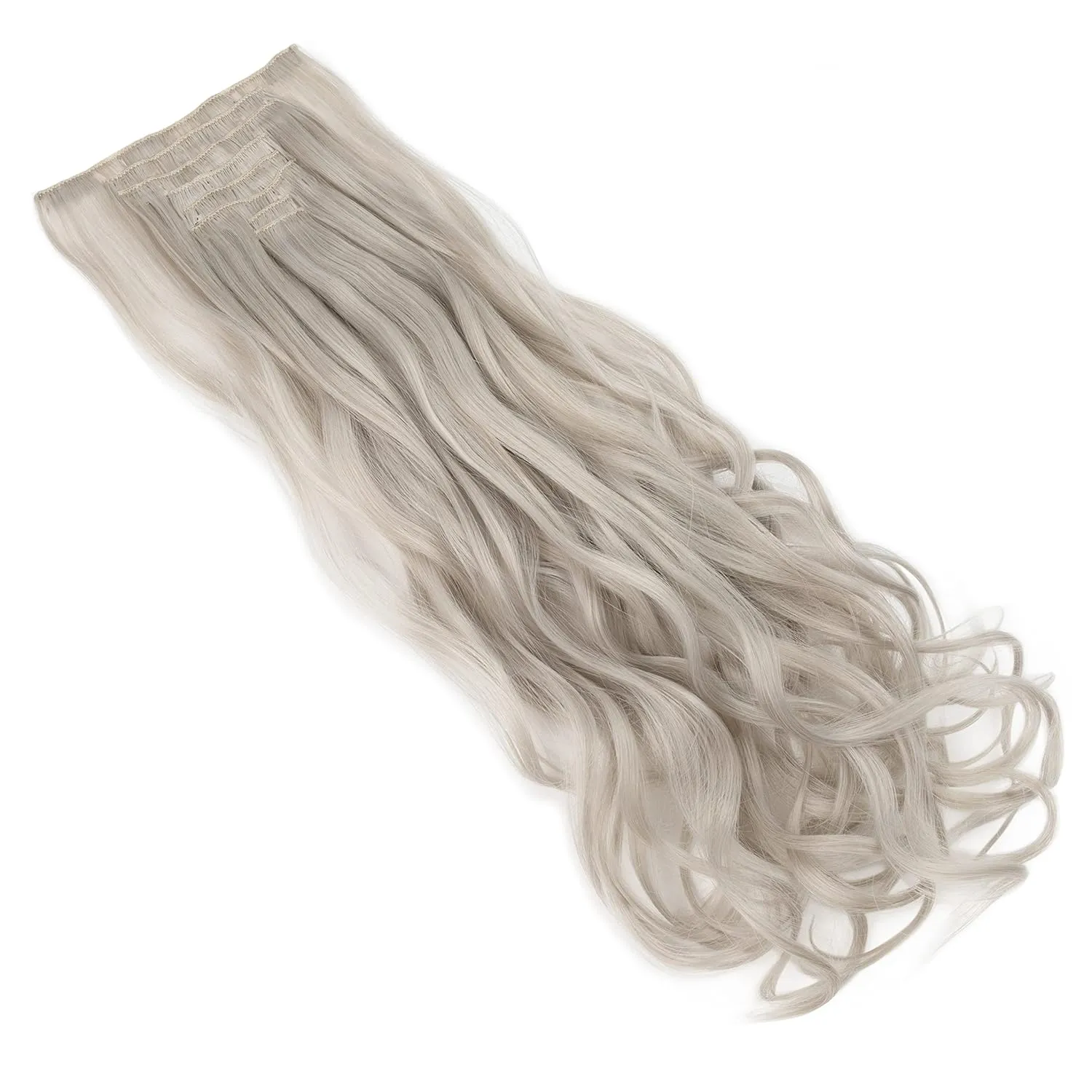 Benehair 8PCS Clip in Hair Extensions Ash Blonde Mix Silver Grey Seamless Double Weft Wavy Curly Full Head 18 Clips Women Colorful Hairpiece 24" Curly Tangle-free Silky Soft Party