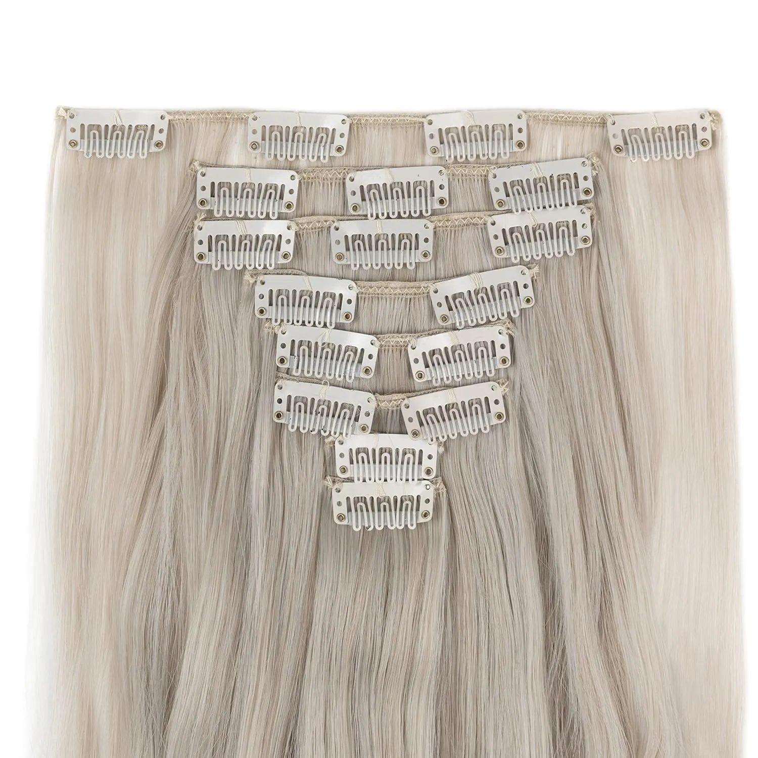 Benehair 8PCS Clip in Hair Extensions Ash Blonde Mix Silver Grey Seamless Double Weft Wavy Curly Full Head 18 Clips Women Colorful Hairpiece 24" Curly Tangle-free Silky Soft Party