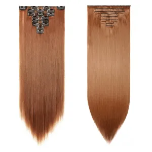 Benehair Clip in Hair Extensions 8PCS 23inch Long Straight Synthetic Hairpieces Light Auburn Hair Extensions Double Weft Hairpieces for Women Full Head Cosplay Party Wedding Hairpiece