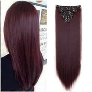 Benehair Clip in Hair Extensions 8PCS 23inch Long Straight Synthetic Hairpieces Wine Red Hair Extensions Double Weft Hairpieces for Women Full Head Cosplay Party Wedding Hairpiece