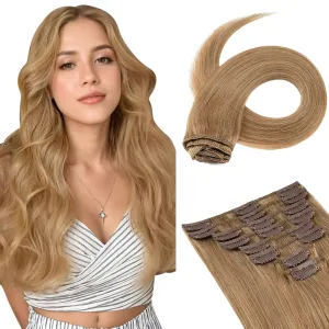 Benehair Clip in Hair Extensions Real Human Hair Black Hair Extensions Clip in Human Hair Long Straight Remy Natural Full Head 8pcs Real Hair Extensions for Women 10inch #27 Dark Blonde