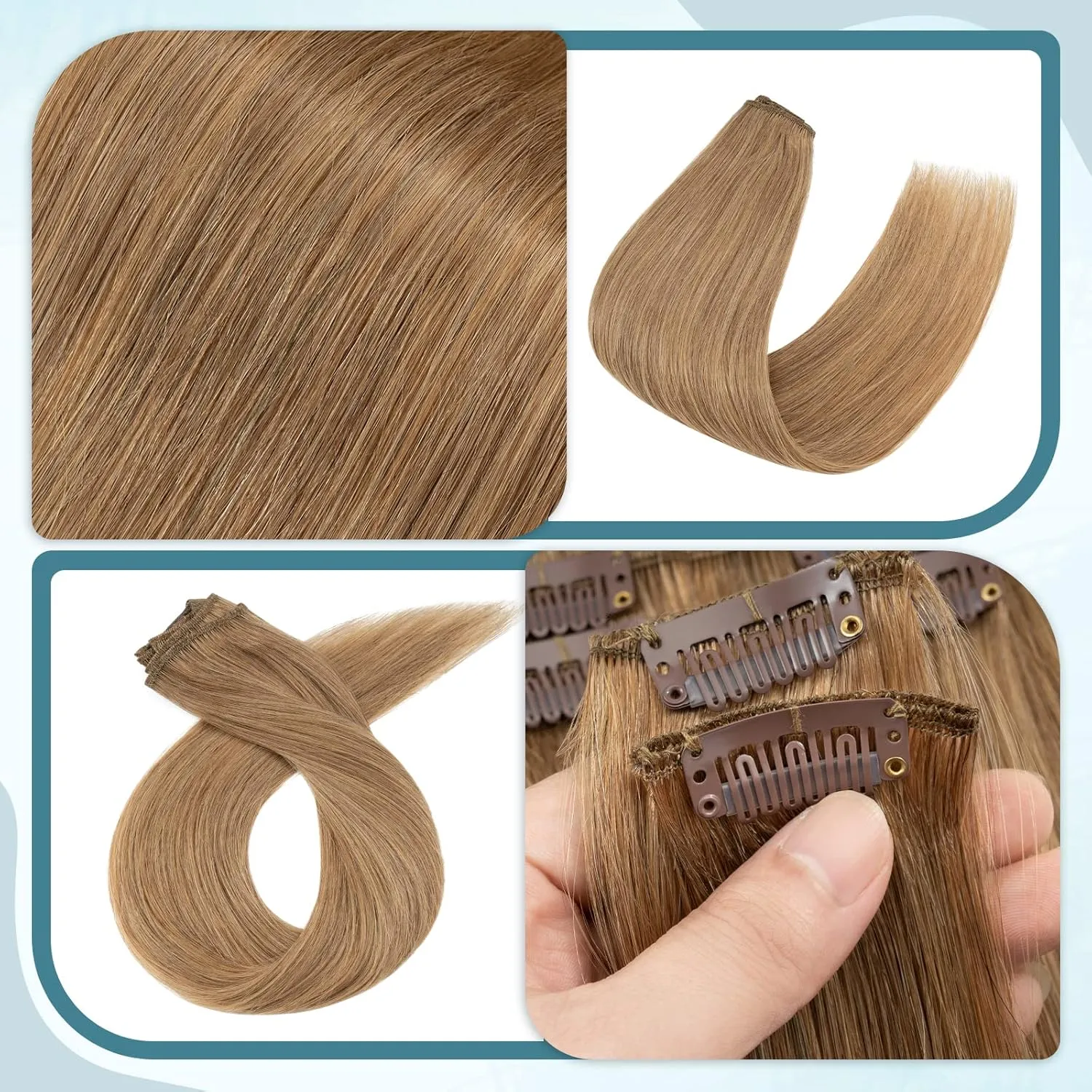 Benehair Clip in Hair Extensions Real Human Hair Black Hair Extensions Clip in Human Hair Long Straight Remy Natural Full Head 8pcs Real Hair Extensions for Women 10inch #27 Dark Blonde