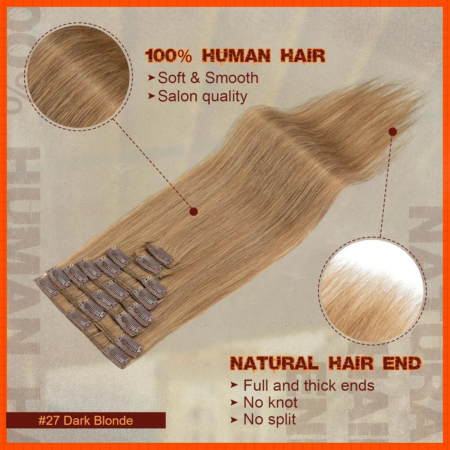 Benehair Clip in Hair Extensions Real Human Hair Black Hair Extensions Clip in Human Hair Long Straight Remy Natural Full Head 8pcs Real Hair Extensions for Women 10inch #27 Dark Blonde