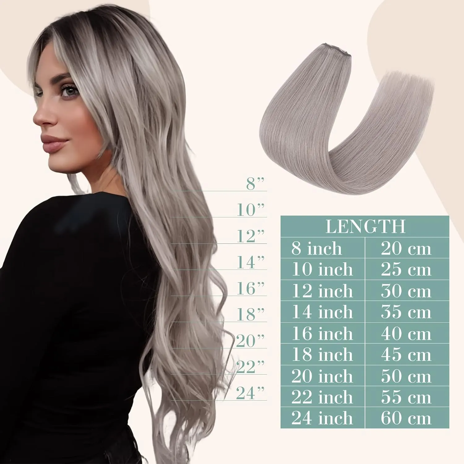 Benehair Clip-in Hair Extensions - Real Human Hair, Double Weft, 8pcs, 10inch Remy, Soft Silky Straight, Highlighted Grey