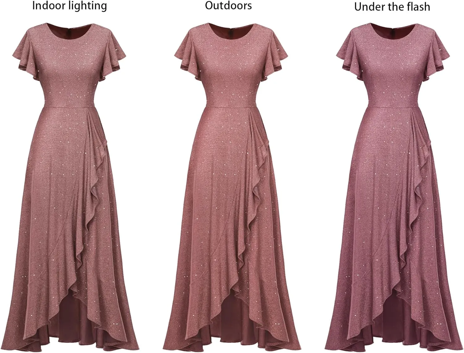 BeryLove Women Sequin Formal Party Dress Flutter Short Sleeve Wedding Cocktail Long Evening Dress