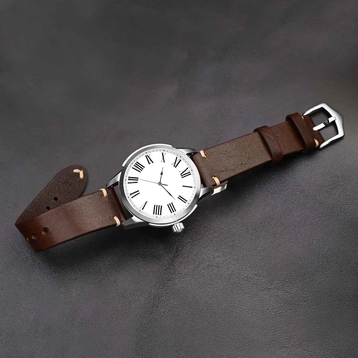 BISONSTRAP Men's Watch Bands, Hand-Stitched Leather Watch Straps, Quick Release, 18mm 19mm 20mm 21mm 22mm