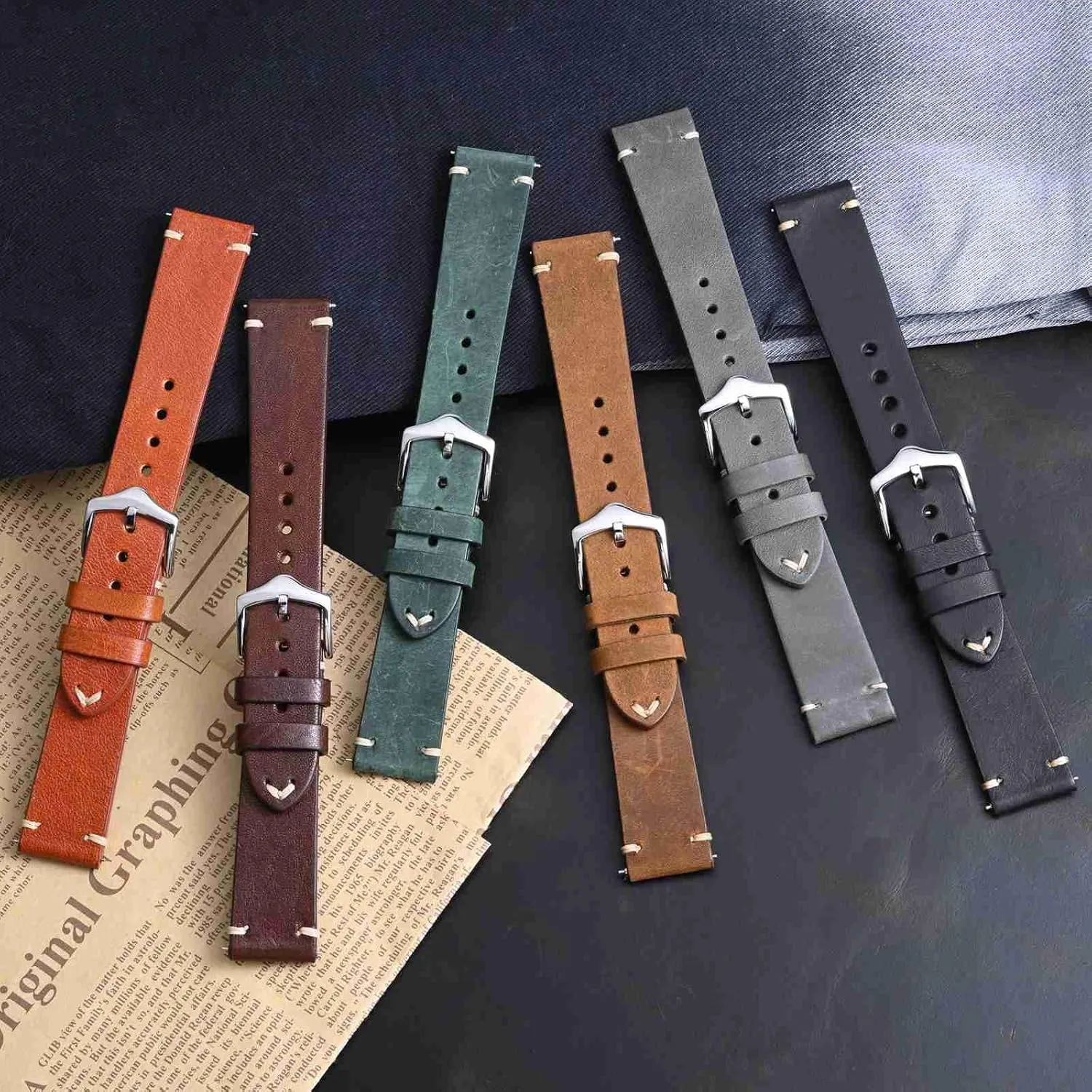 BISONSTRAP Men's Watch Bands, Hand-Stitched Leather Watch Straps, Quick Release, 18mm 19mm 20mm 21mm 22mm