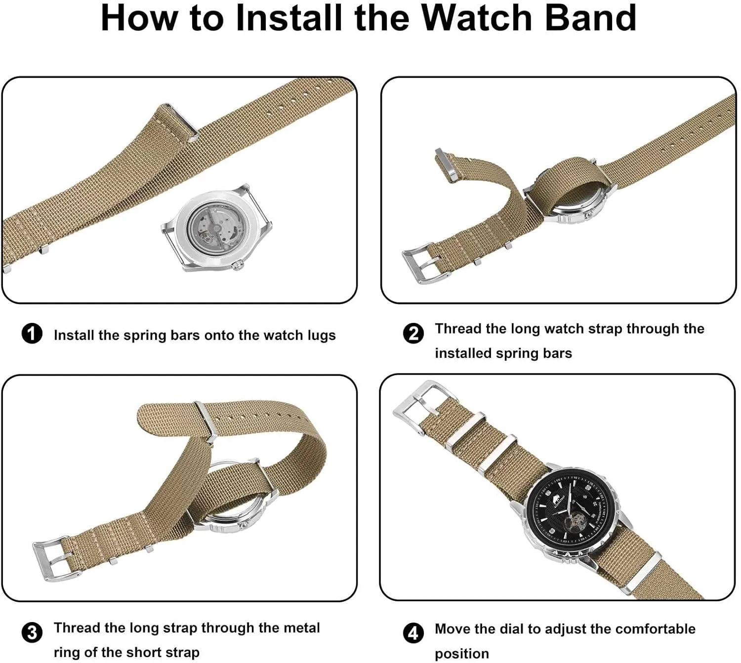BISONSTRAP Nylon Watch Bands for Men, One-Piece Military Watch Straps, 18mm 20mm 22mm