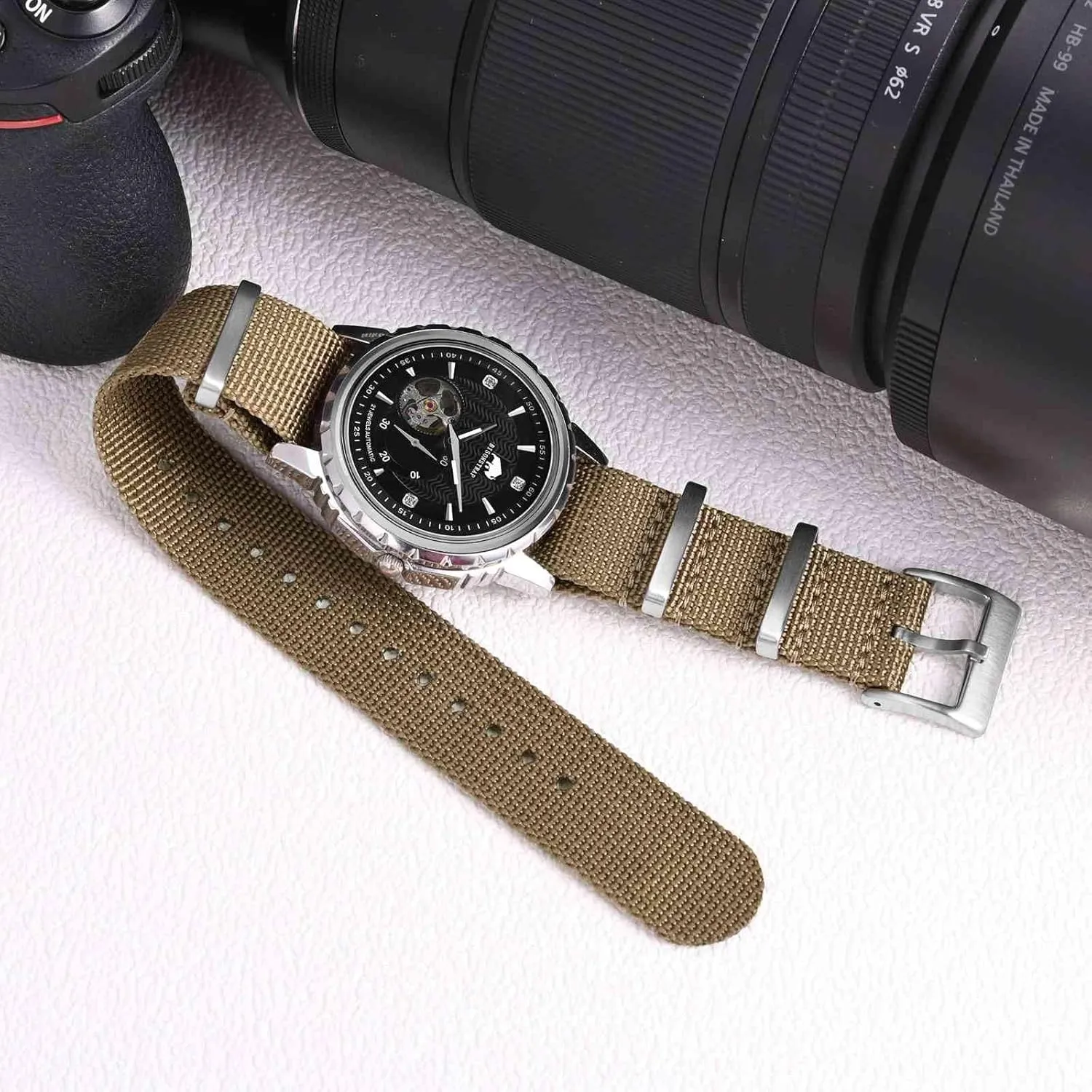 BISONSTRAP Nylon Watch Bands for Men, One-Piece Military Watch Straps, 18mm 20mm 22mm