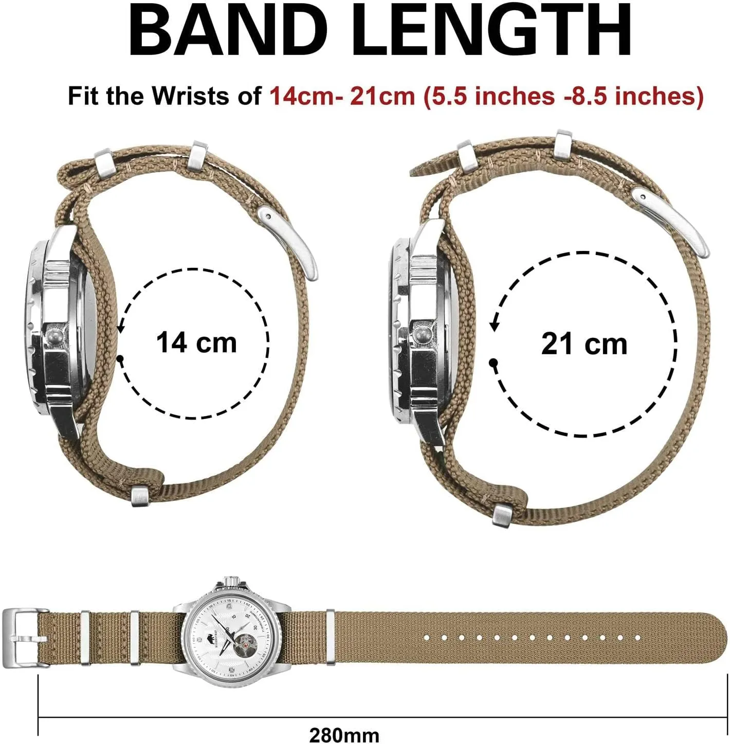 BISONSTRAP Nylon Watch Bands for Men, One-Piece Military Watch Straps, 18mm 20mm 22mm