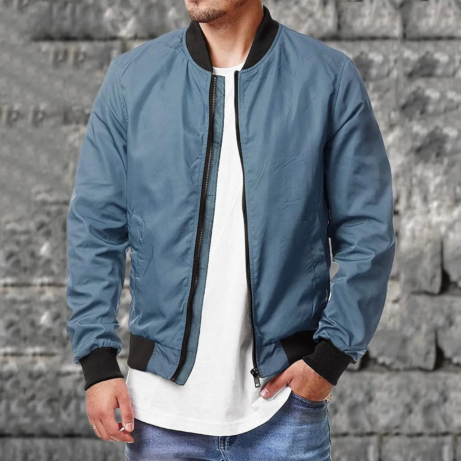 Bomber Jacket Men Men's Bomber Jacket Lightweight Windbreaker Flight Jacket Zip Up Active Coat Spring Fall Outwear