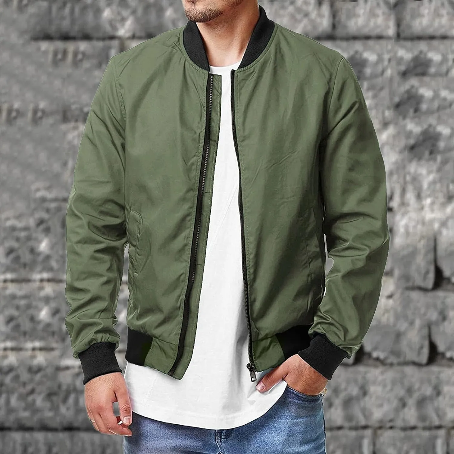 Bomber Jacket Men Men's Bomber Jacket Lightweight Windbreaker Flight Jacket Zip Up Active Coat Spring Fall Outwear