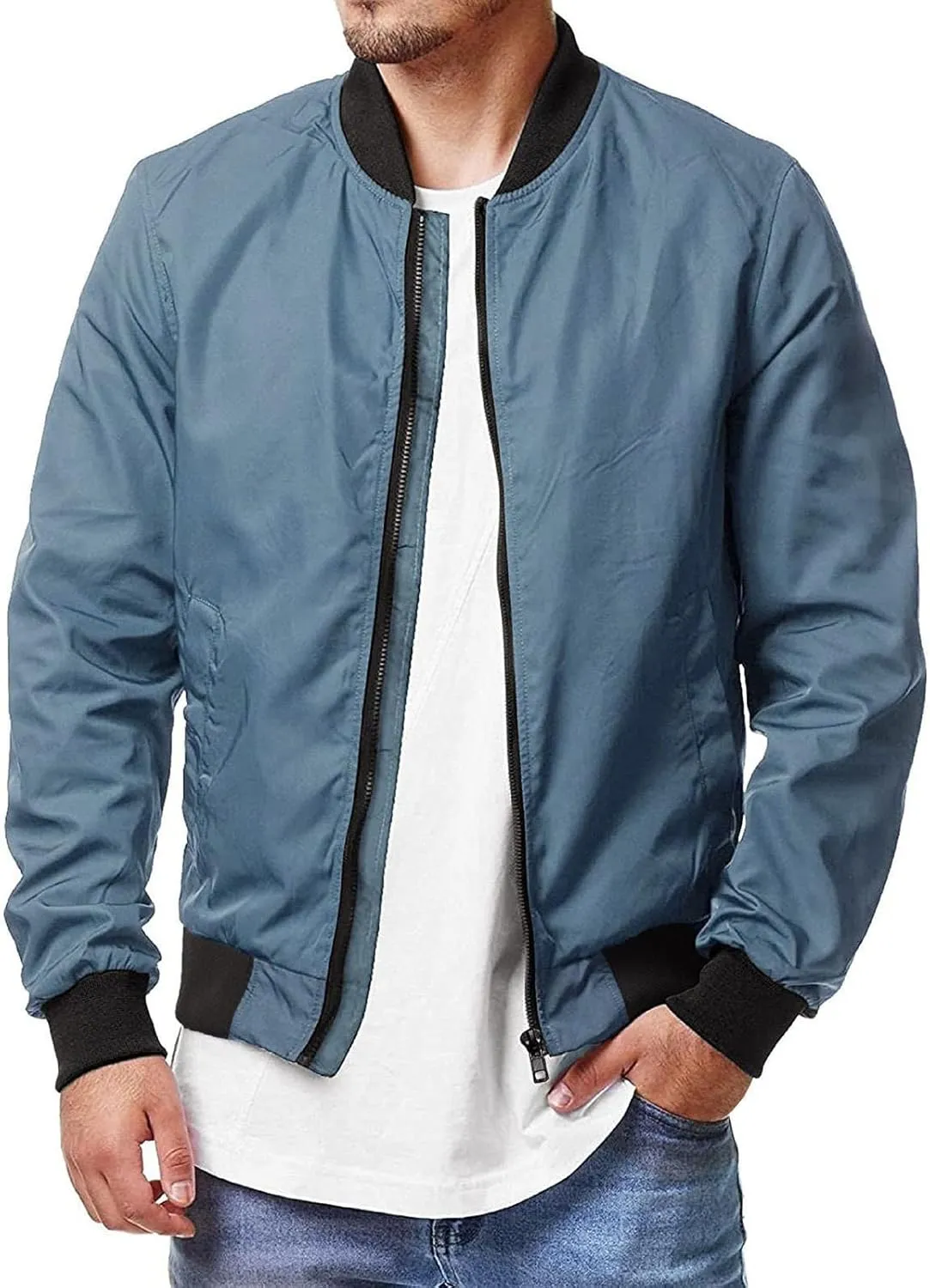 Bomber Jacket Men Men's Bomber Jacket Lightweight Windbreaker Flight Jacket Zip Up Active Coat Spring Fall Outwear
