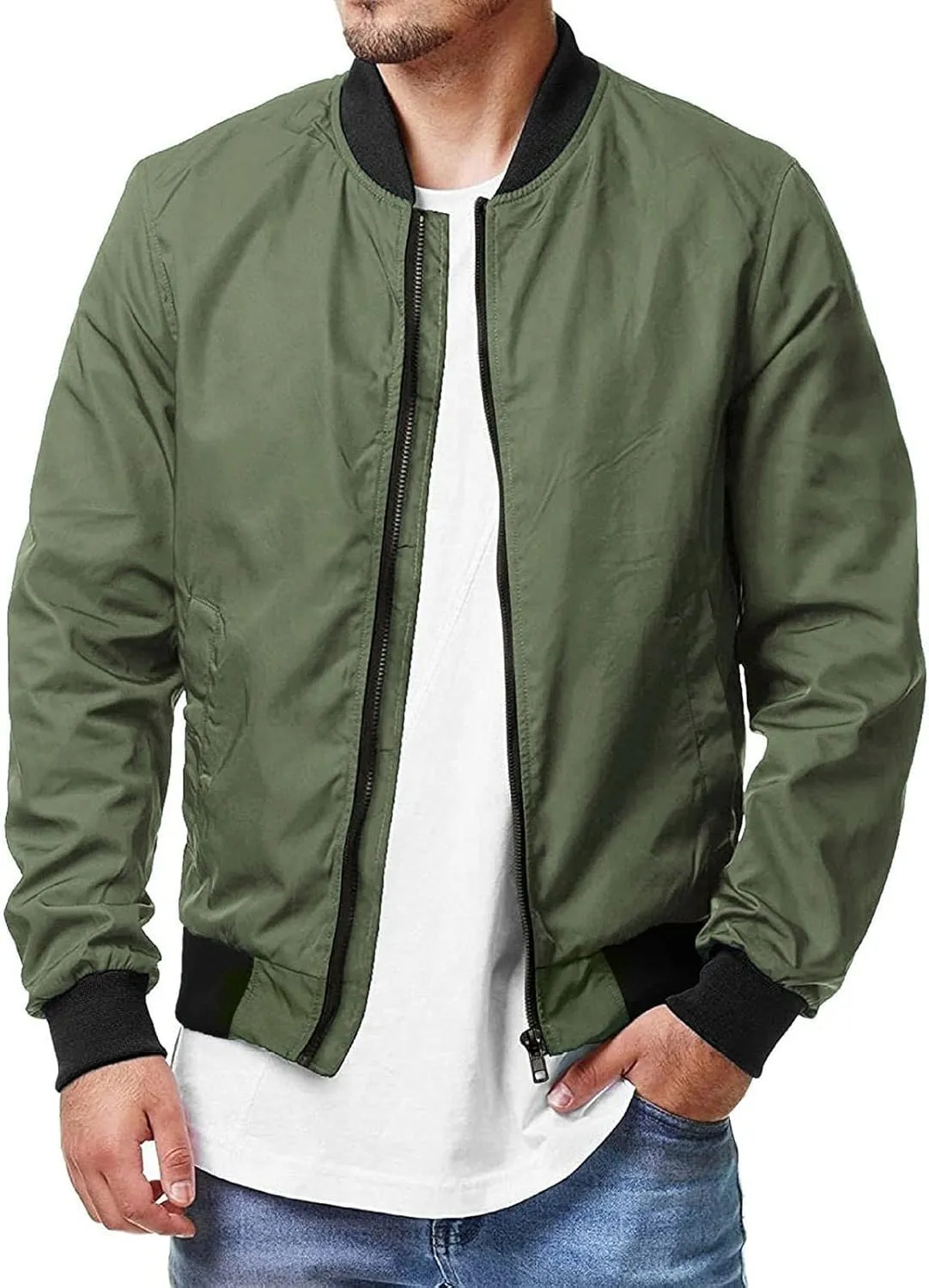 Bomber Jacket Men Men's Bomber Jacket Lightweight Windbreaker Flight Jacket Zip Up Active Coat Spring Fall Outwear