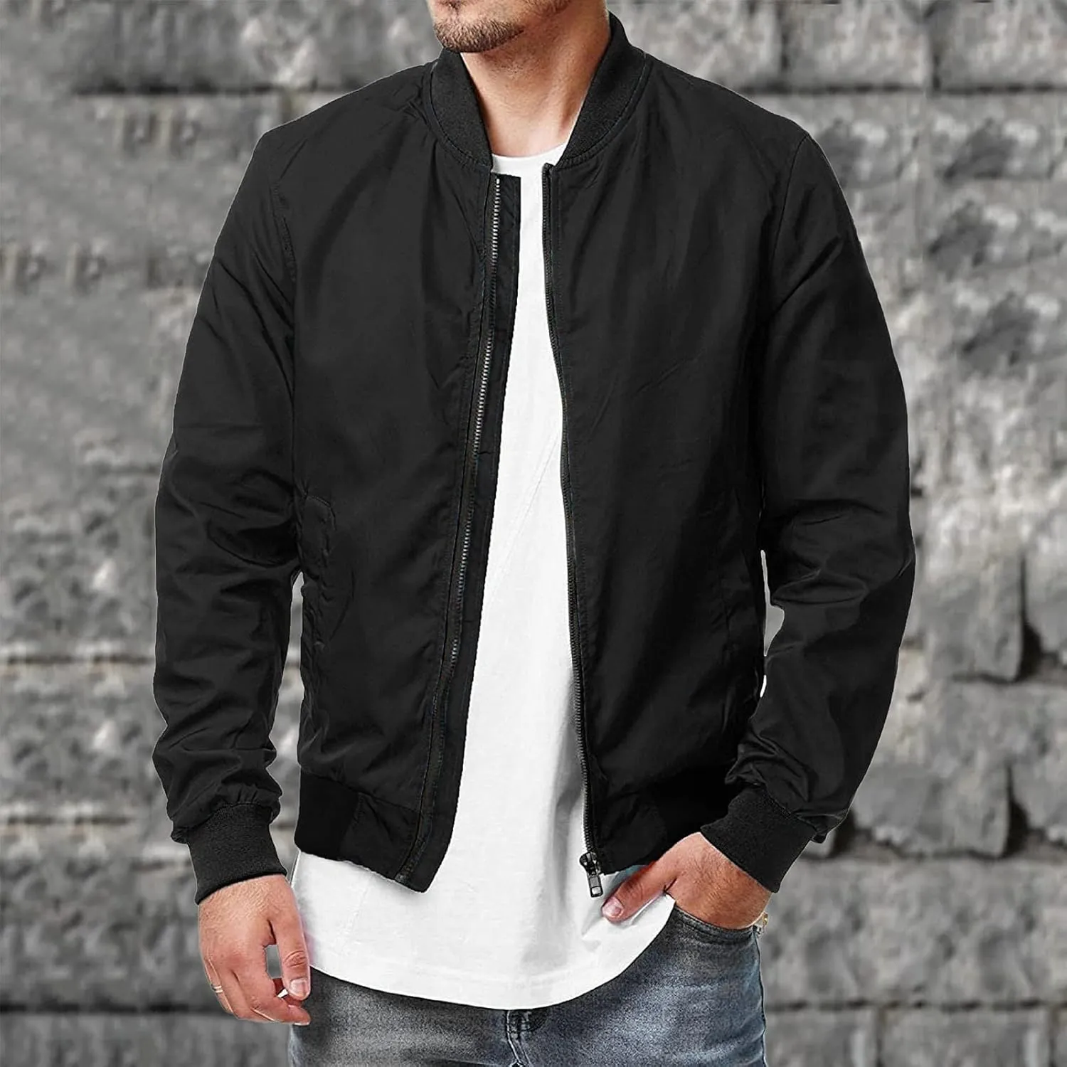 Bomber Jacket Men Men's Bomber Jacket Lightweight Windbreaker Flight Jacket Zip Up Active Coat Spring Fall Outwear