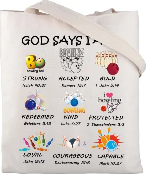 Bowling Gifts Tote Bag Bowling Lover Gifts Bowling Ball Gifts Bowling Canvas Tote Bags God Says I Am Bowling Christian Gifts