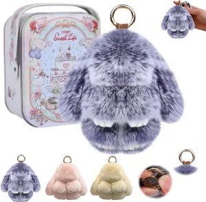 Bunny Keychain, Bunny Keychain with Tin,Bunny Handmade Soft Bunny Keychain for Christmas Gifts, Bags and Keys