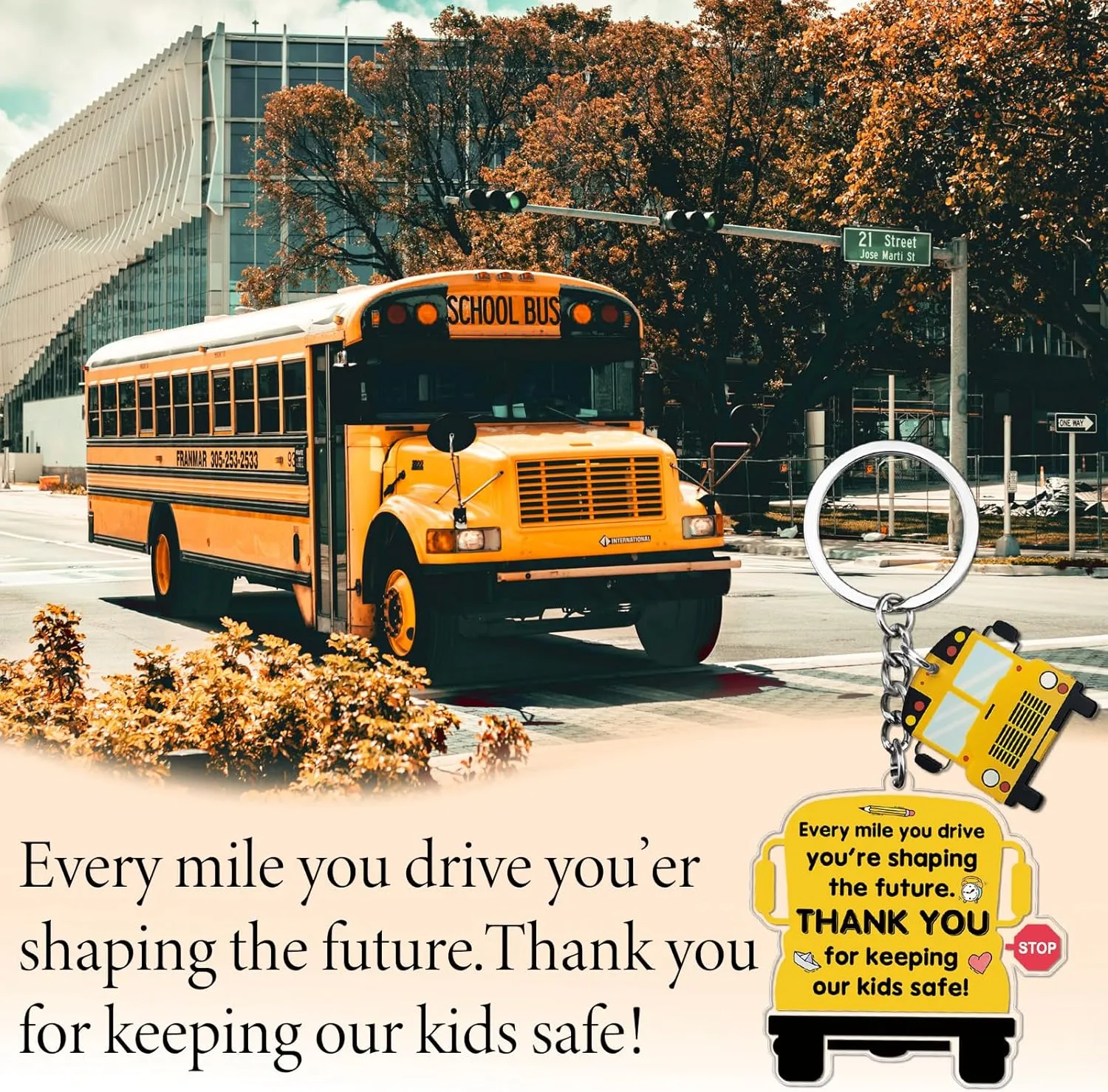 Bus Driver Gifts, School Bus Keychain with Heartfelt Message, Appreciation Inspirational Message