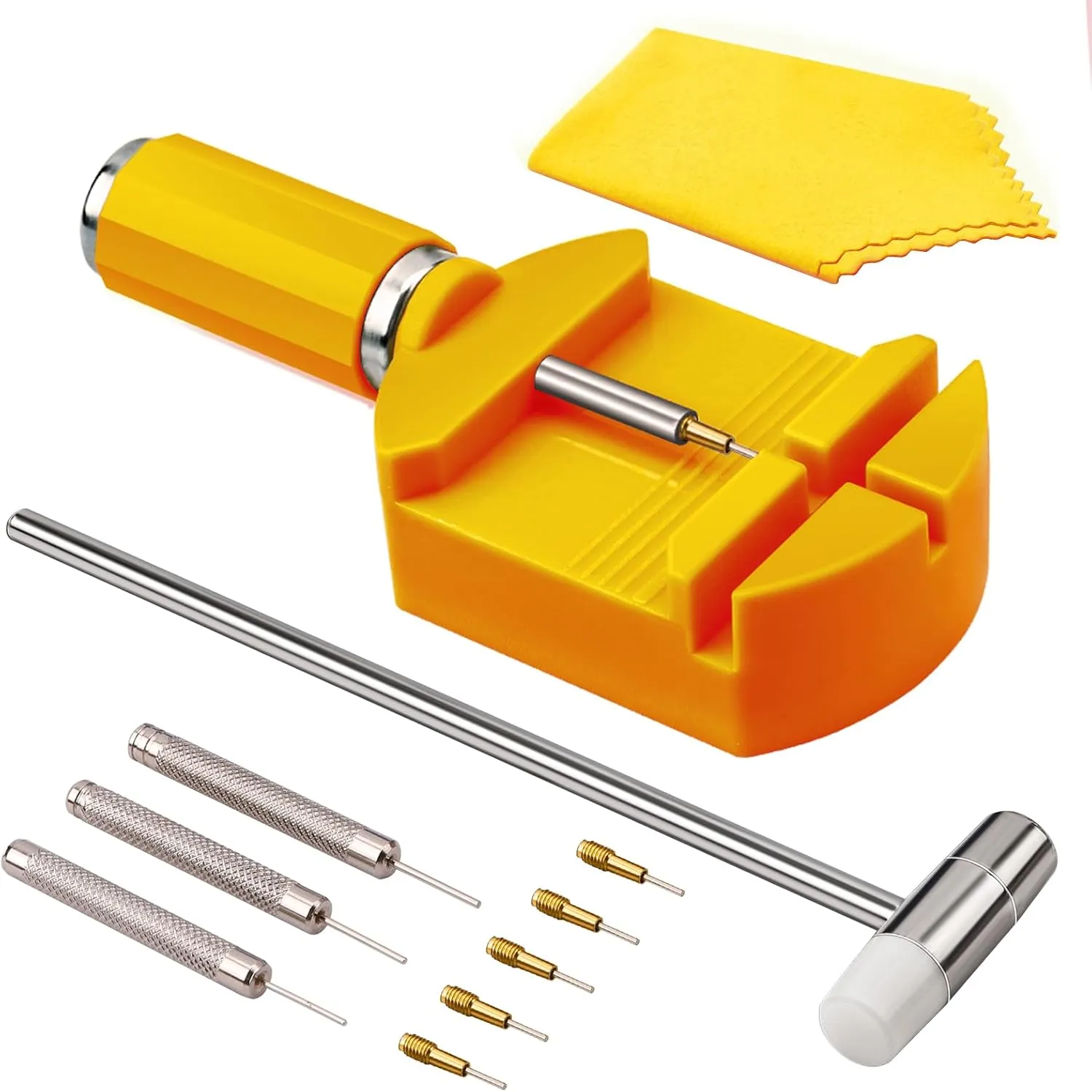 BYNIIUR Watch Link Removal Kit, Resizing Adjustment Watch Band Sizing Strap Bracelet Pin Remover Fixing Repair Tool with Punch Hammer Extra Tips Replacement