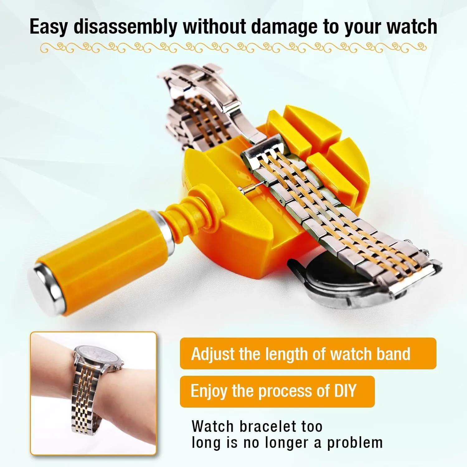 BYNIIUR Watch Link Removal Kit, Resizing Adjustment Watch Band Sizing Strap Bracelet Pin Remover Fixing Repair Tool with Punch Hammer Extra Tips Replacement
