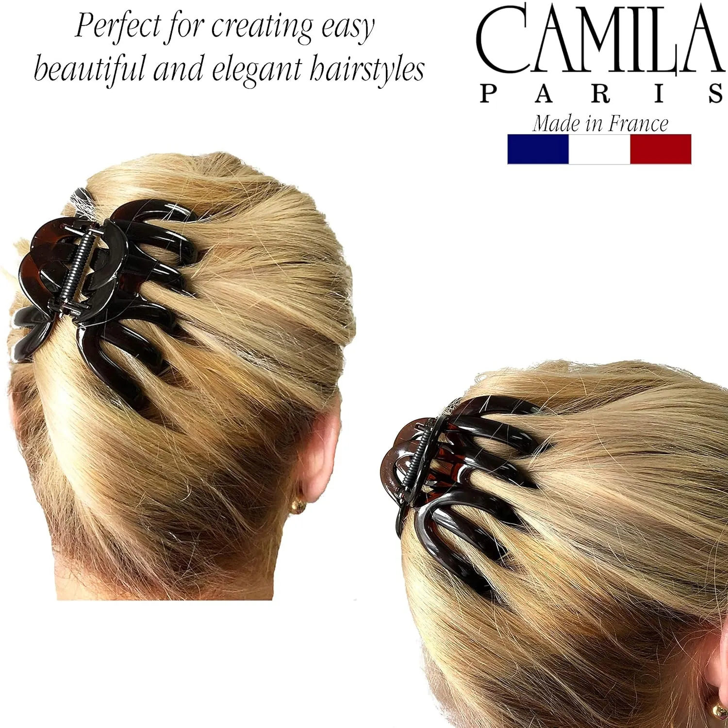 Camila Paris AD718 2PK French Octopus Hair Clip, Large Clips for Thick Hair, Girls Big Claw Clip for Long Hair, Durable Women's Clips With Strong No-Slip Grip, Made in France
