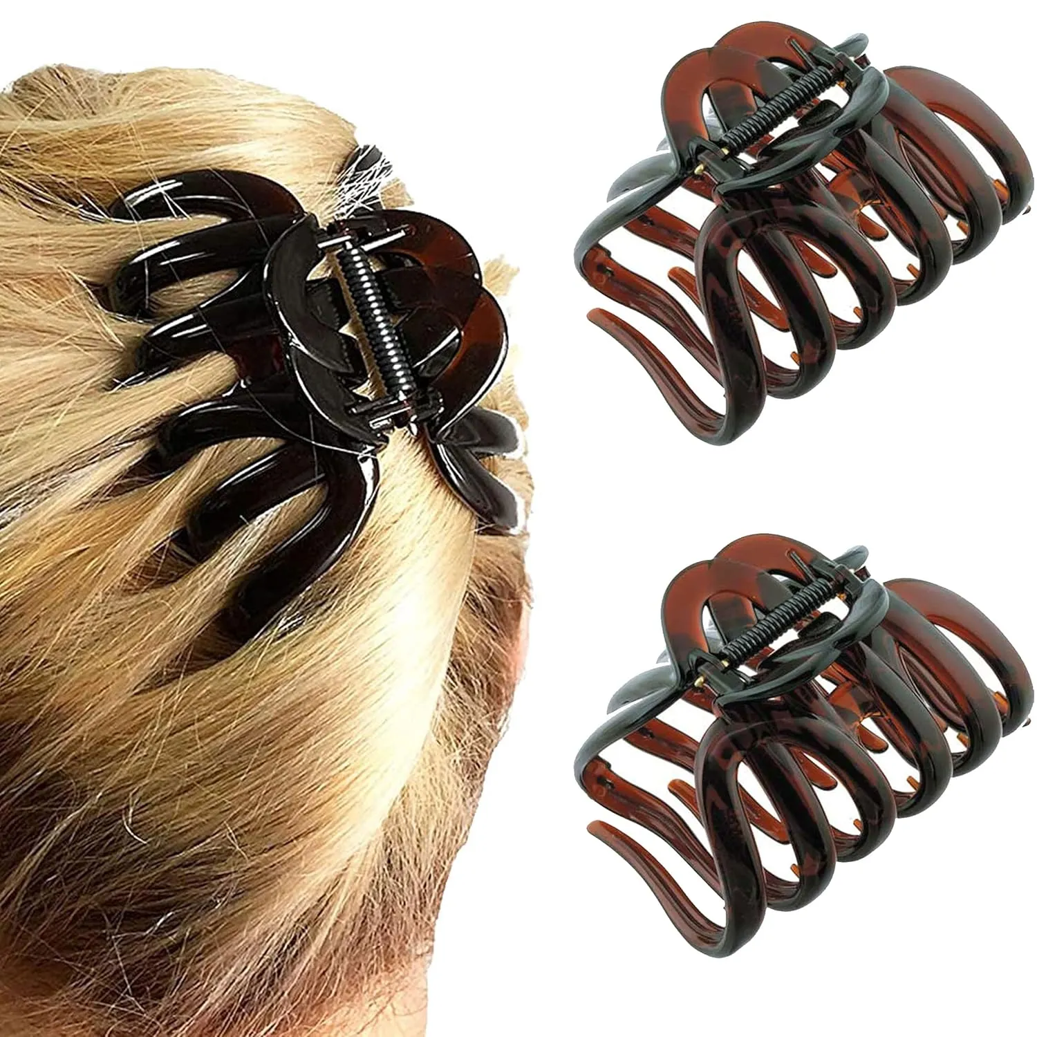 Camila Paris AD718 2PK French Octopus Hair Clip, Large Clips for Thick Hair, Girls Big Claw Clip for Long Hair, Durable Women's Clips With Strong No-Slip Grip, Made in France