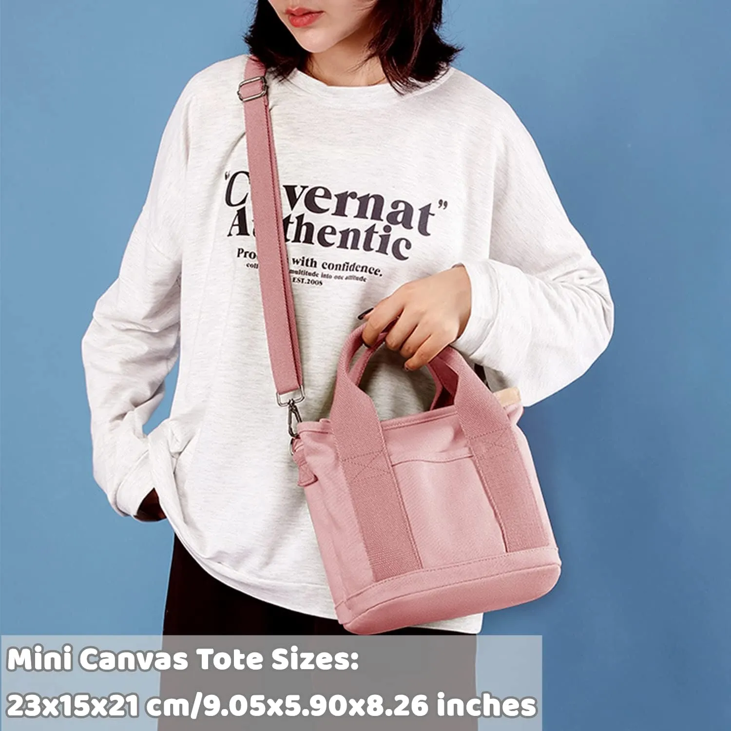 Canvas Tote Bag for Women,Small Totes Bags with Zipper Cute Crossbody Purse with Pockets Large Shoulder Handbag,2 Sizes