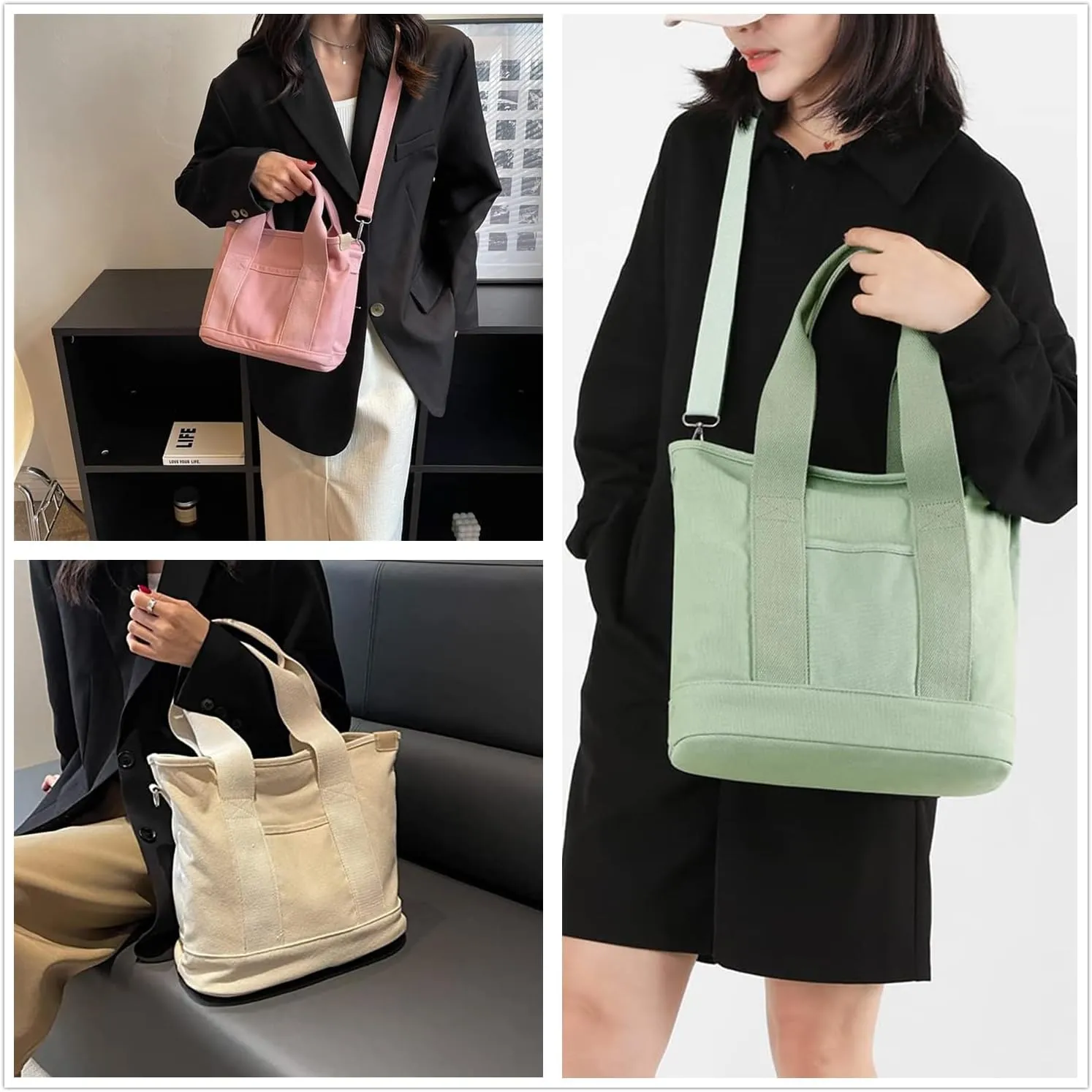 Canvas Tote Bag for Women,Small Totes Bags with Zipper Cute Crossbody Purse with Pockets Large Shoulder Handbag,2 Sizes