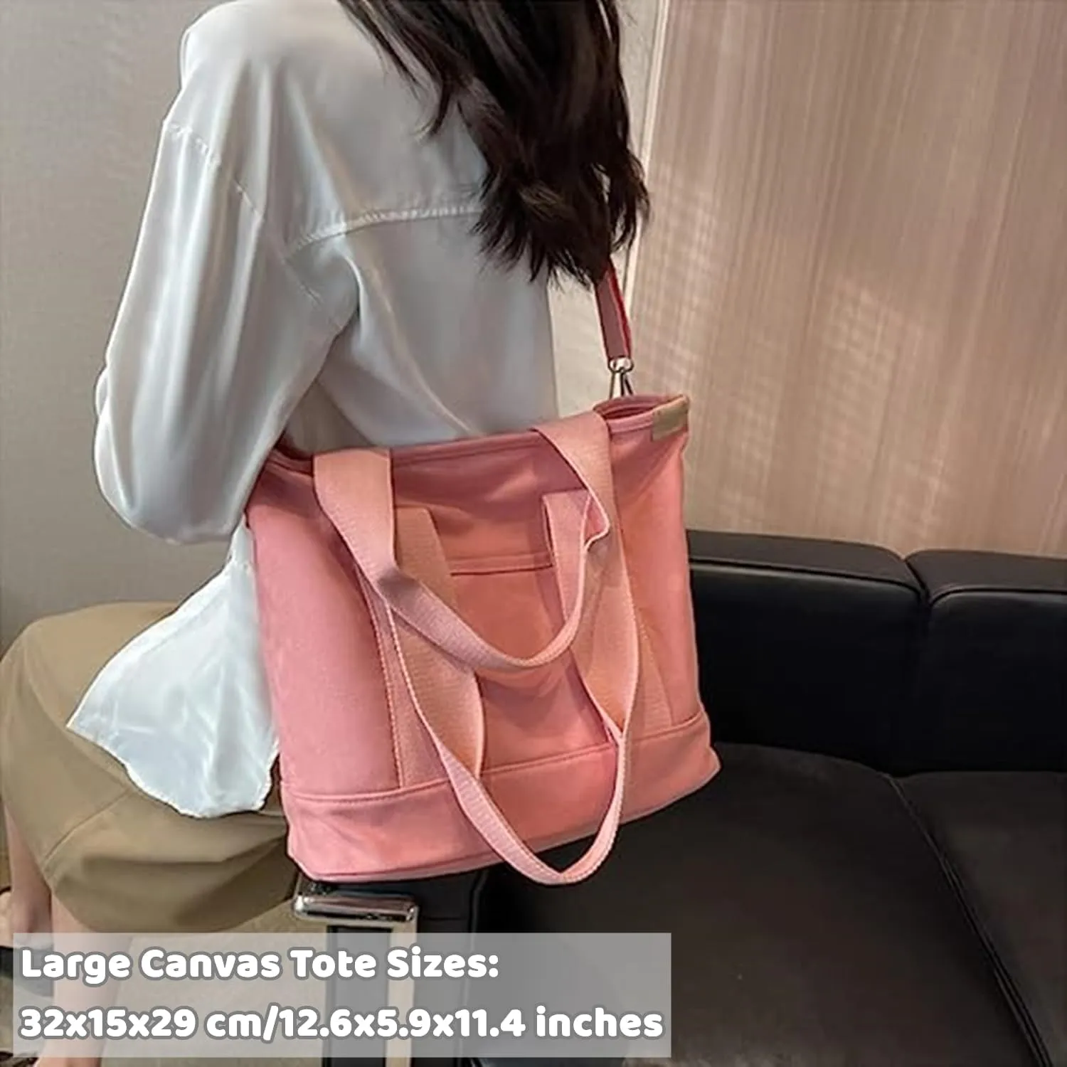 Canvas Tote Bag for Women,Small Totes Bags with Zipper Cute Crossbody Purse with Pockets Large Shoulder Handbag,2 Sizes