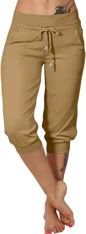 Capri Pants for Women Drawstring High Waisted Lightweight Hiking Joggers Workout Capris Yoga Sweatpants with Pockets