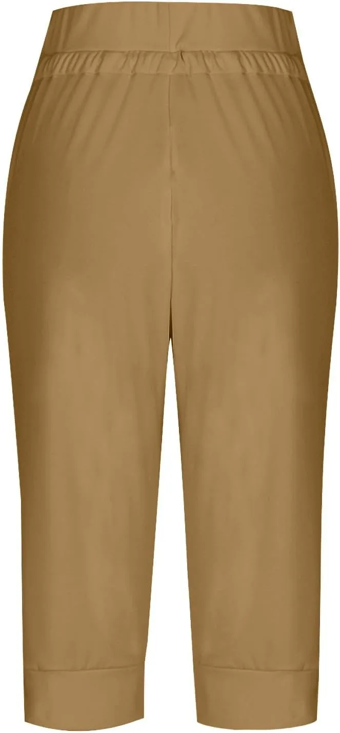 Capri Pants for Women Drawstring High Waisted Lightweight Hiking Joggers Workout Capris Yoga Sweatpants with Pockets