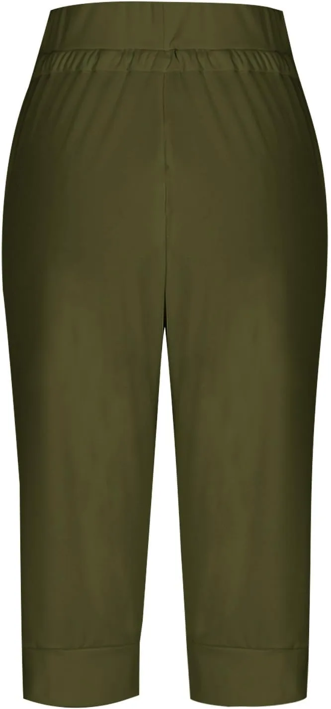 Capris Pant for Women High Waist Drawstring Stretch Jogger Soft Lightweight Yoga Hiking Pant with Pockets