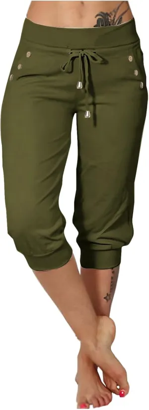 Capris Pant for Women High Waist Drawstring Stretch Jogger Soft Lightweight Yoga Hiking Pant with Pockets