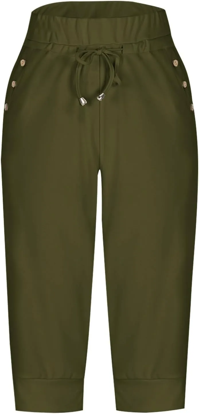 Capris Pant for Women High Waist Drawstring Stretch Jogger Soft Lightweight Yoga Hiking Pant with Pockets