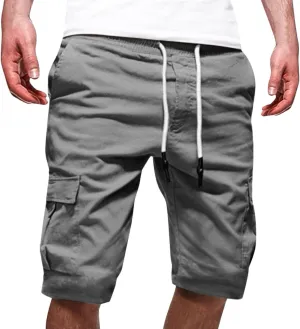 Cargo Shorts for Men Big and Tall Summer Casual Work Shorts Drawstring Elastic Waist Knee Length Bermuda Short 2025