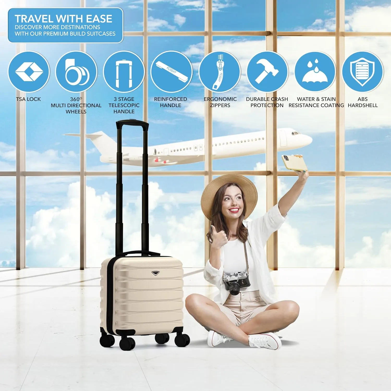 Carry On Suitcase 18x14x8 Hardside Built In TSA Lock & USB Port Lightweight Luggage Silent Double Spinner Wheels Maximum Underseat Carry-On Bag For American & United Approved Airlines