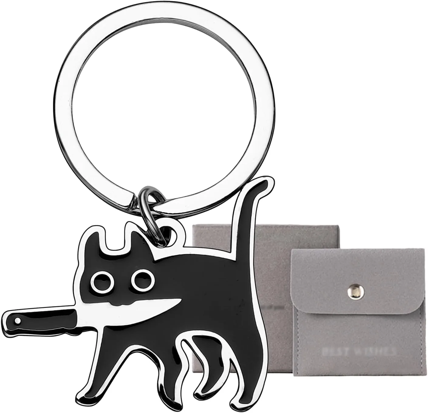 Cat Lover Gifts Funny Bag Charms Cool Black Cat Keychain Accessories Kawaii Cute Novelty Keychain Gift for Women Men