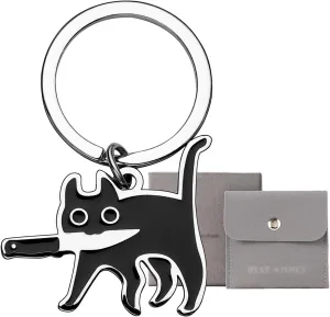 Cat Lover Gifts Funny Bag Charms Cool Black Cat Keychain Accessories Kawaii Cute Novelty Keychain Gift for Women Men