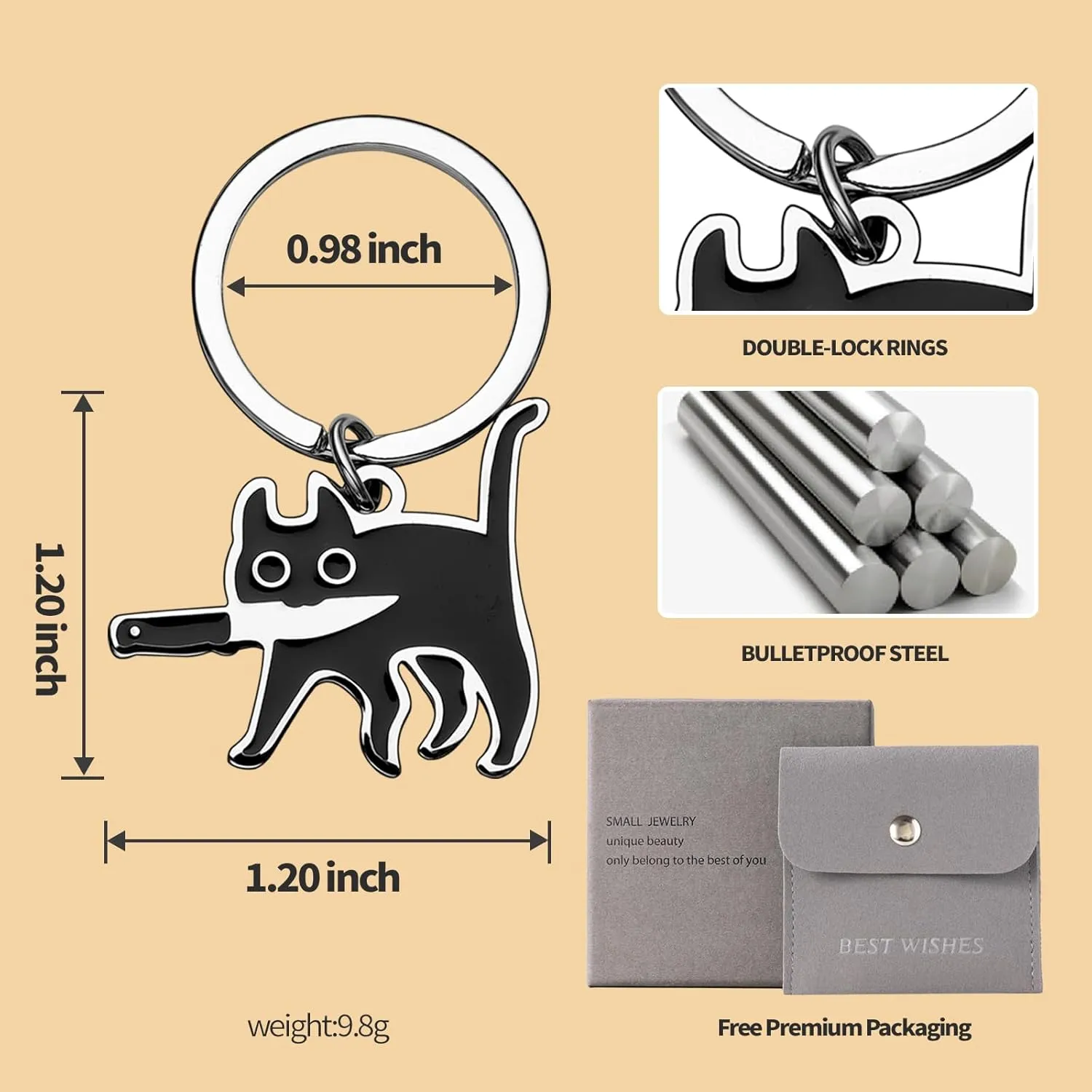Cat Lover Gifts Funny Bag Charms Cool Black Cat Keychain Accessories Kawaii Cute Novelty Keychain Gift for Women Men